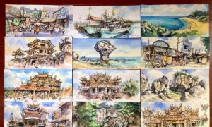 知名畫家用5天畫出小琉球廟宇街景 連在地人都感動分享