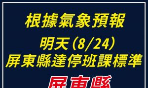 白鹿颱風》屏東縣宣布明24日「停止上班上課」