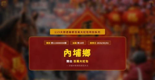 115大樂透春節百萬大紅包第18天！內埔鄉1家彩券行開出